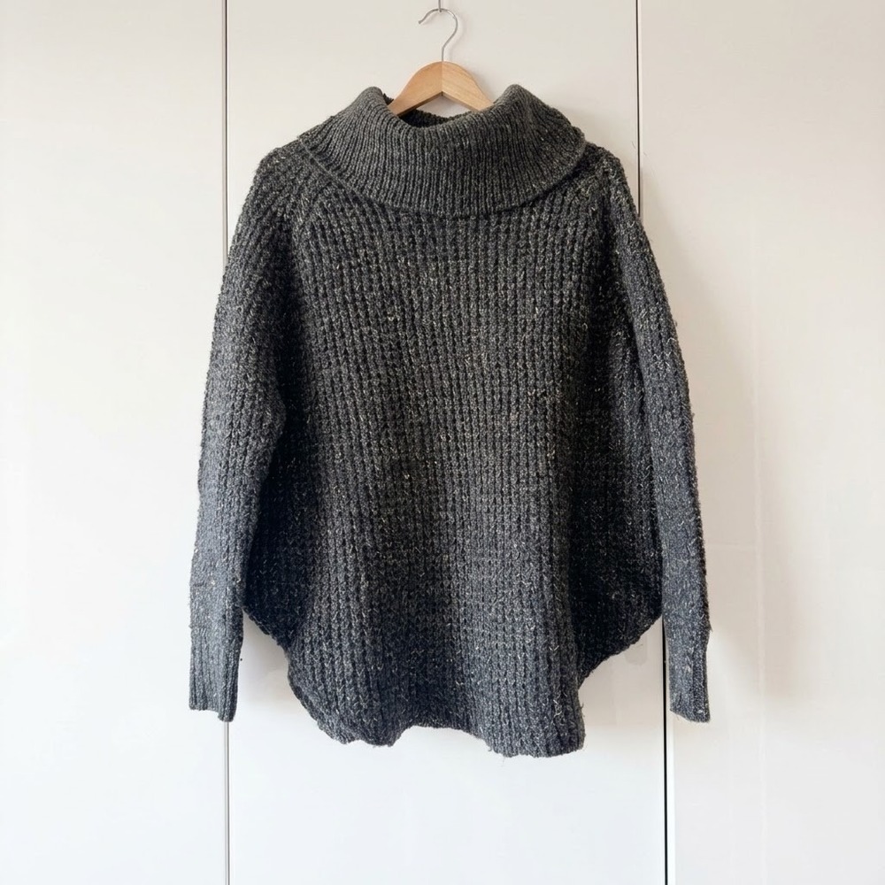 Free People Chunky Knit Cowl Neck Oversized Sweater Charcoal Size XS